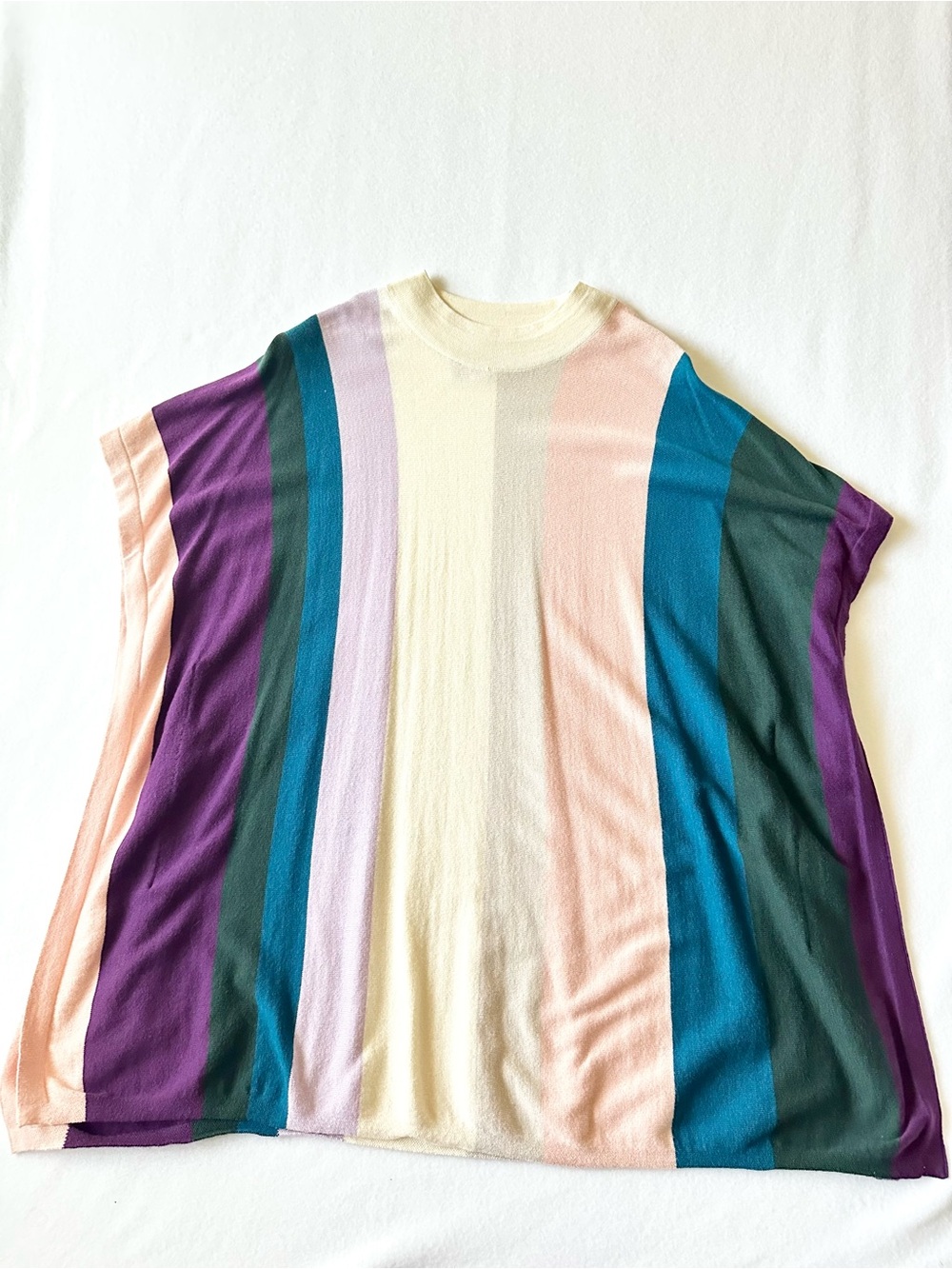 Chico's Women Vertical Stripe Sweater S M Purple Pink Blue Dolman Poncho